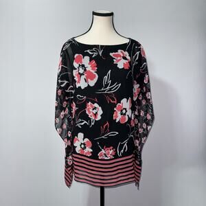 Calvin Klein Black Floral Chiffon Tunic Top women’s Size Medium